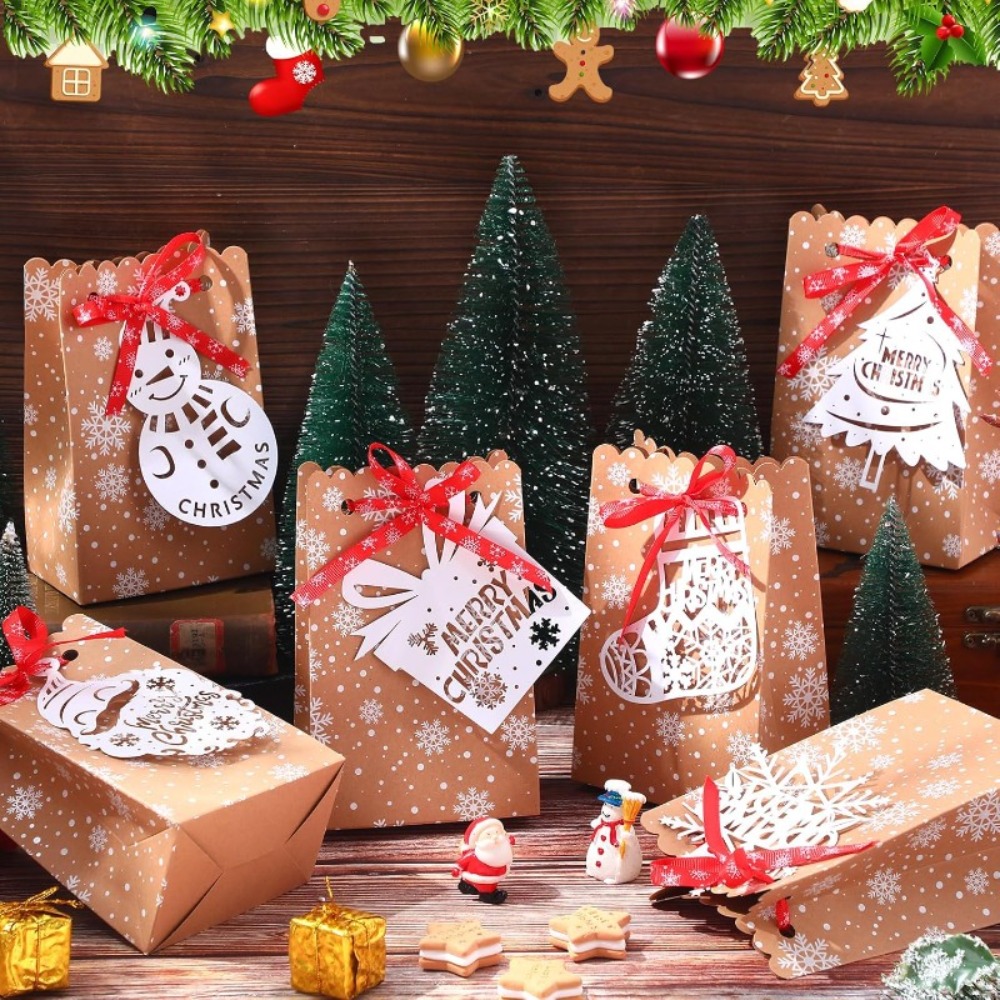 Packaging - 6/12Pcs Christmas Snowflake Paper Gift Boxes